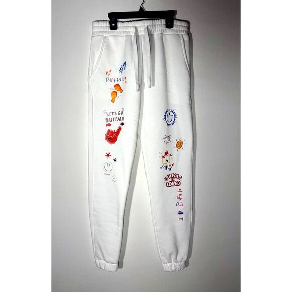 Tailgate Trends Go Buffalo Sweatpants Small White Graphic Joggers Burnside - Picture 1 of 7